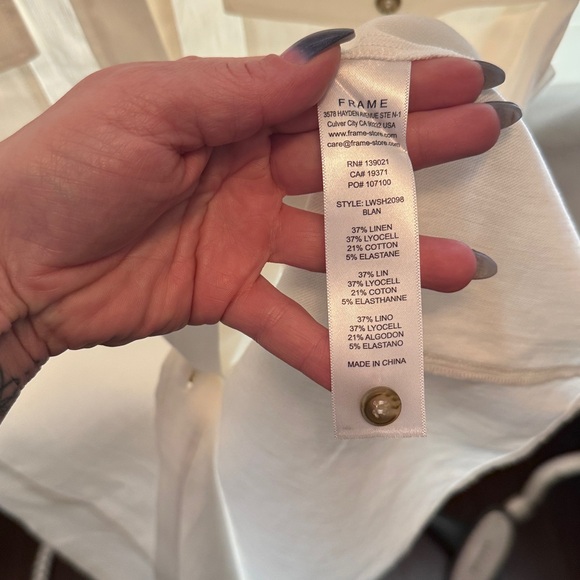 FRAME: White, NWOT, Cutaway Arie Button-Down Top, Sz Large - Picture 5 of 5